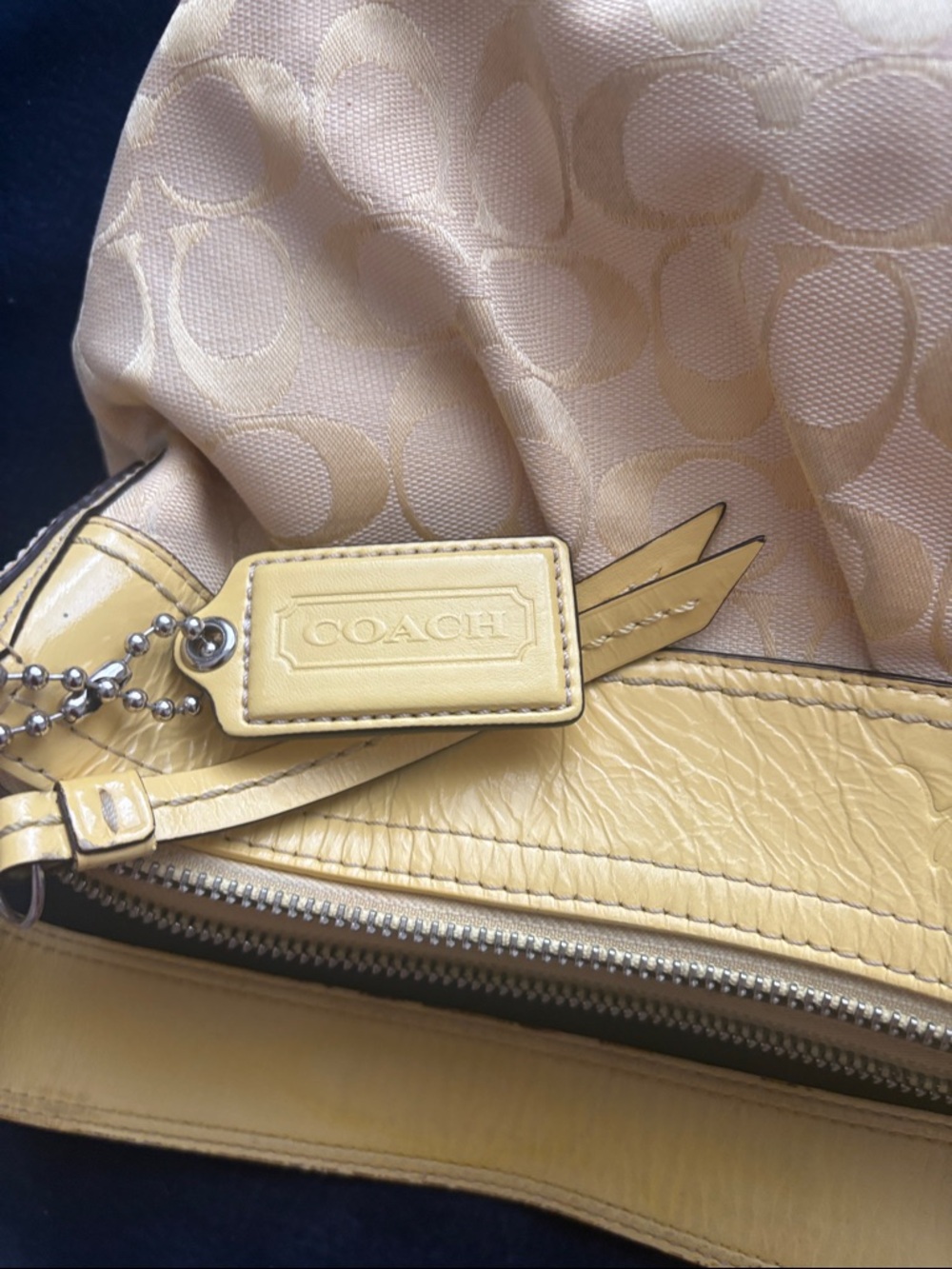 Vintage Y2K Coach Lemon Yellow Jacquard Patent Shoulder Hobo Bag - Picture 12 of 12